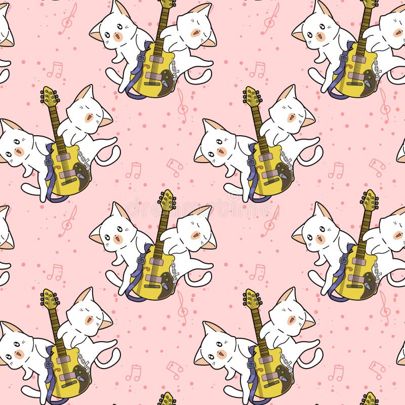 Bezszwowi kawaii koty i gitara wzór zdjęcie stock Bezszwowi kawaii koty i gitara wzór zdjęcie stock