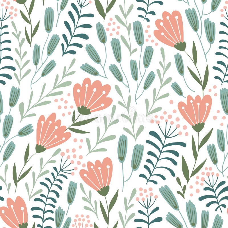 Seamless floral design with hand-drawn wild flowers. Repeated pattern can be used for web page background, surface textures and fabrics. Vector illustration. Seamless floral design with hand-drawn wild flowers. Repeated pattern can be used for web page background, surface textures and fabrics. Vector illustration.