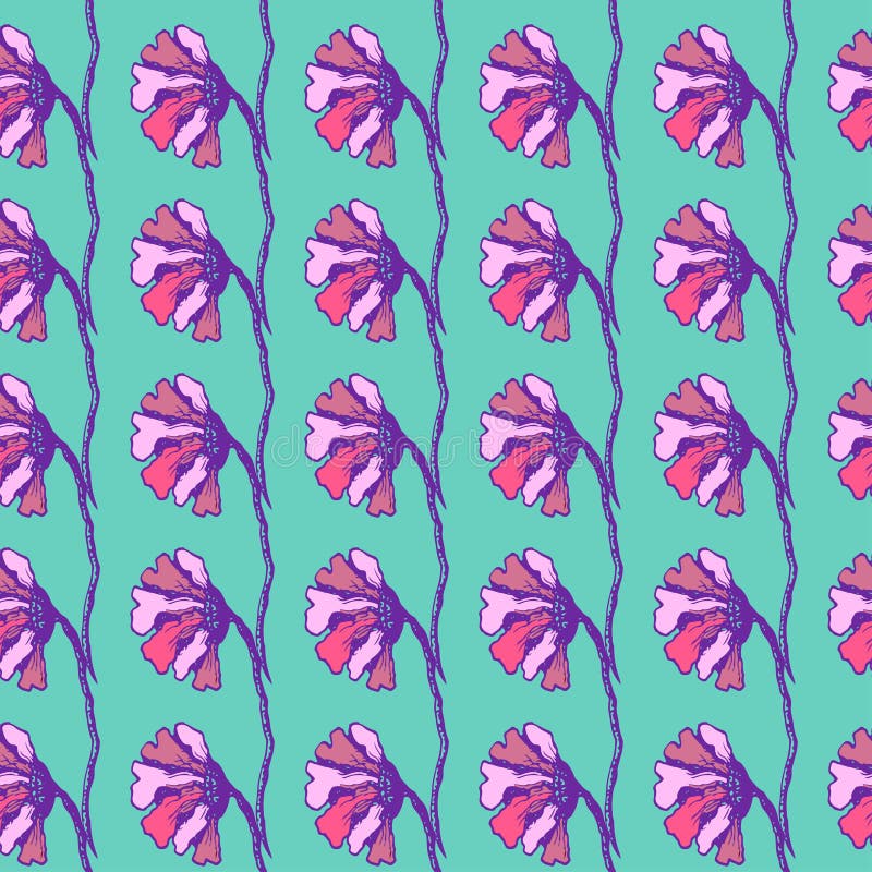 Bezszwowy Kwiecisty wzór z pociągany ręcznie kwiatami na turkusowym wektorowym tle Pięknej eleganckiej grafiki barwiona kwiecista royalty ilustracja Bezszwowy Kwiecisty wzór z pociągany ręcznie kwiatami na turkusowym wektorowym tle Pięknej eleganckiej grafiki barwiona kwiecista royalty ilustracja