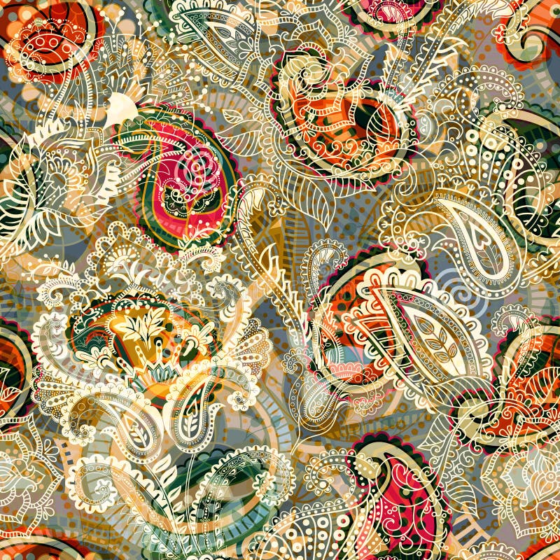 Bezszwowy Paisley tło, kwiecisty wzór Kolorowy ornamentacyjny tło Kolor tapeta z dekoracyjnymi kwiatami ilustracji
