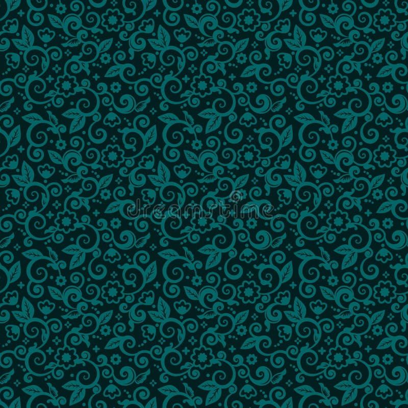 Bezszwowy swirly kwiecisty tło ciemni turkusowi zima wakacje barwi royalty ilustracja Bezszwowy swirly kwiecisty tło ciemni turkusowi zima wakacje barwi royalty ilustracja