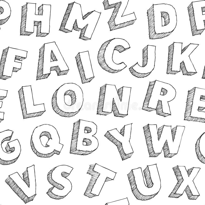 Bezszwowy typograhy wzór z ręka rysującymi wektorowymi abecadło listami na białym tle ilustracji Bezszwowy typograhy wzór z ręka rysującymi wektorowymi abecadło listami na białym tle ilustracji