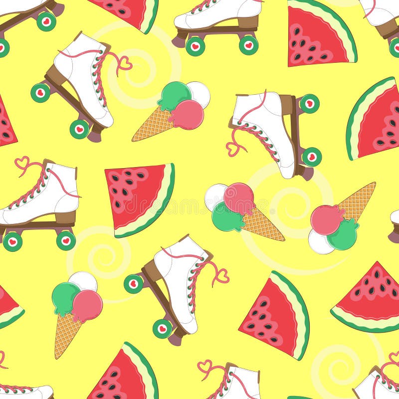 Bezszwowy tło z rolownikami, arbuzem i lody, Prosty wzór wektor młodzi dorośli wakacje ilustracja wektor Bezszwowy tło z rolownikami, arbuzem i lody, Prosty wzór wektor młodzi dorośli wakacje ilustracja wektor