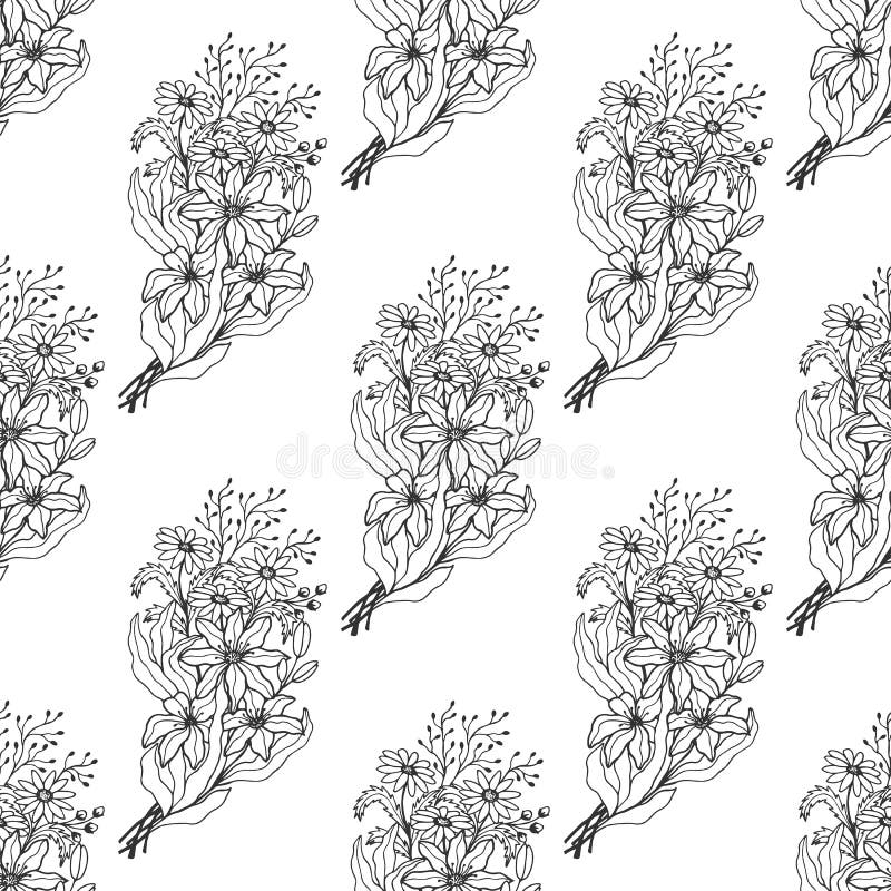 Bezszwowy wzór bukietów kwiatów. ilustracja wektorowa eps10. royalty ilustracja