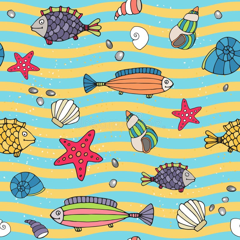 Bezszwowy wzór denny życie na seashore royalty ilustracja Bezszwowy wzór denny życie na seashore royalty ilustracja