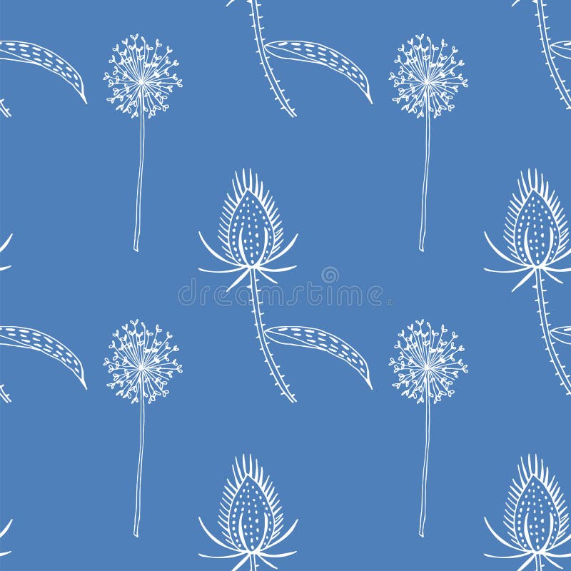 Bezszwowy wzór dziki teasel i dandelions royalty ilustracja Bezszwowy wzór dziki teasel i dandelions royalty ilustracja