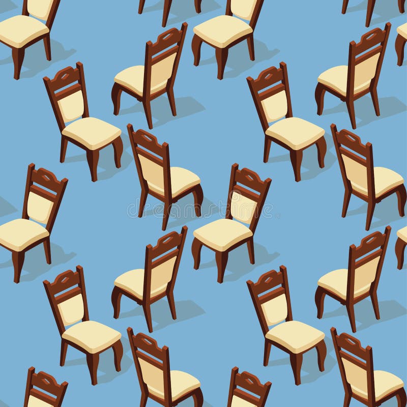 Bezszwowy wzór isometric kreskówki krzesło w przód ilustracji Bezszwowy wzór isometric kreskówki krzesło w przód ilustracji