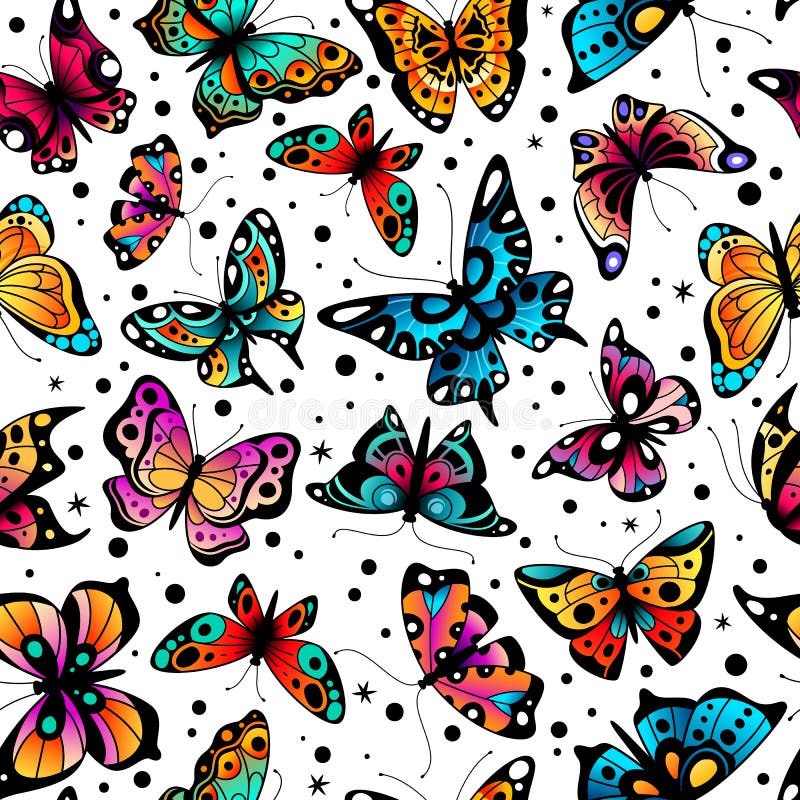 Bezszwowy wzór motyla Słodkie kolorowe motyle, piękne owady retro projekt wiosny Ozdobny materiał, tapeta ilustracji Bezszwowy wzór motyla Słodkie kolorowe motyle, piękne owady retro projekt wiosny Ozdobny materiał, tapeta ilustracji