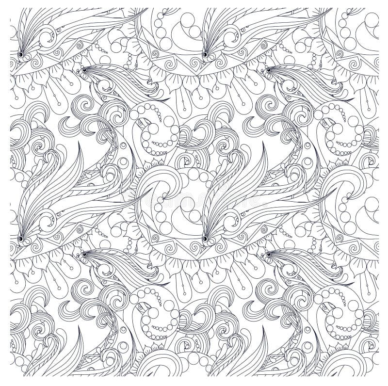 Bezszwowy wzór stylizujący monochromów fishs, fala ilustracji Bezszwowy wzór stylizujący monochromów fishs, fala ilustracji