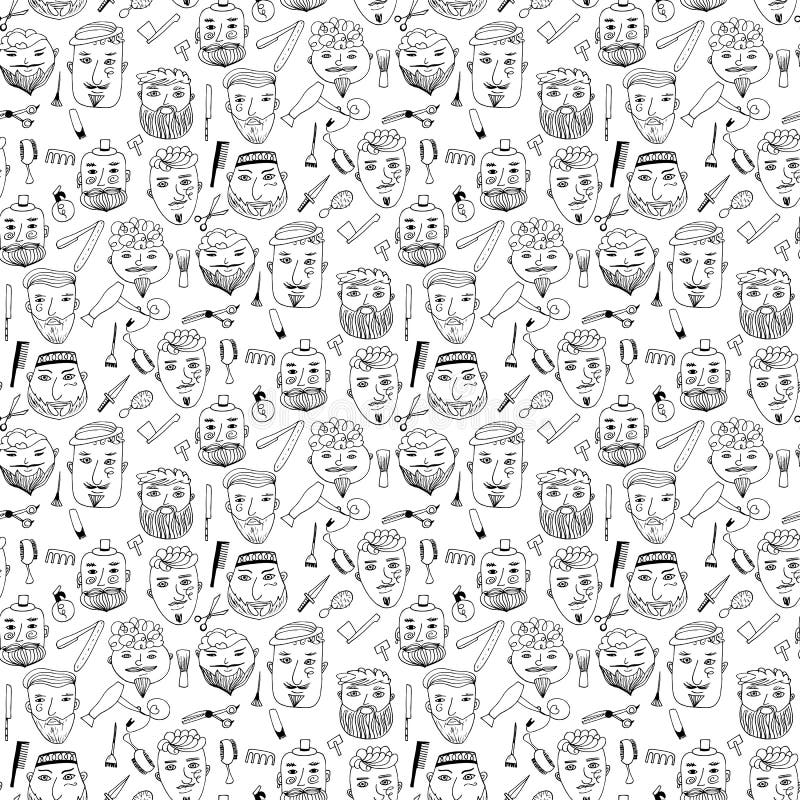Bezszwowy wzór wektorowi brodaci mężczyźni z różnymi ostrzyżeniami, wąsy, brody vatars, głowy, emblematy, ikony, etykiet royalty ilustracja Bezszwowy wzór wektorowi brodaci mężczyźni z różnymi ostrzyżeniami, wąsy, brody vatars, głowy, emblematy, ikony, etykiet royalty ilustracja