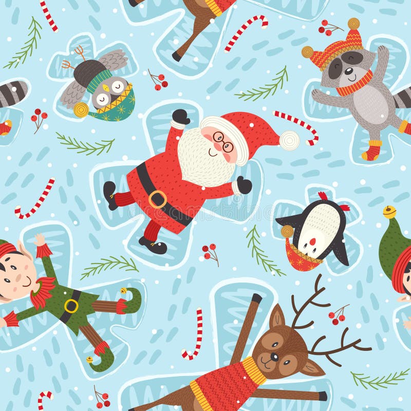 Seamless pattern with Christmas characters make snow angel - vector illustration, eps. Seamless pattern with Christmas characters make snow angel - vector illustration, eps