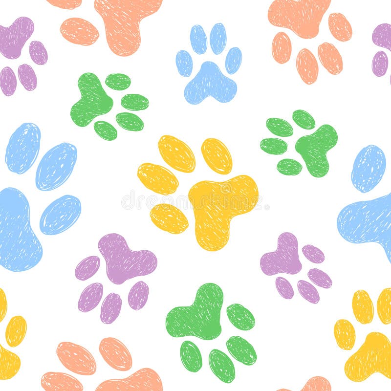 Bezszwowy wzór z doodle psa łapami Kolorowy zwierzęcy druk ilustracji Bezszwowy wzór z doodle psa łapami Kolorowy zwierzęcy druk ilustracji