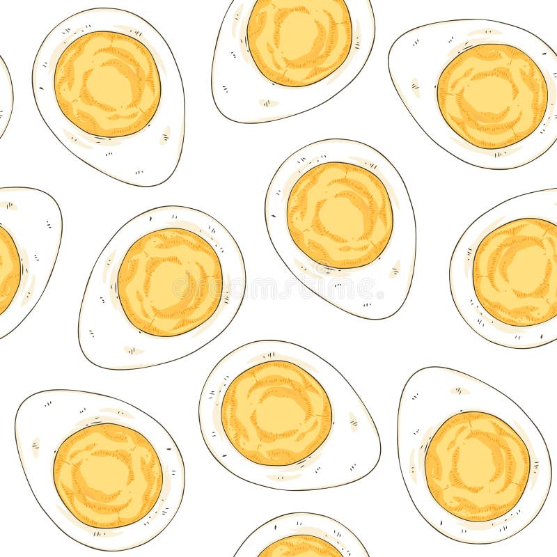 Seamless Pattern with Halfs of Boiled Eggs on a White Background. Seamless Pattern with Halfs of Boiled Eggs on a White Background