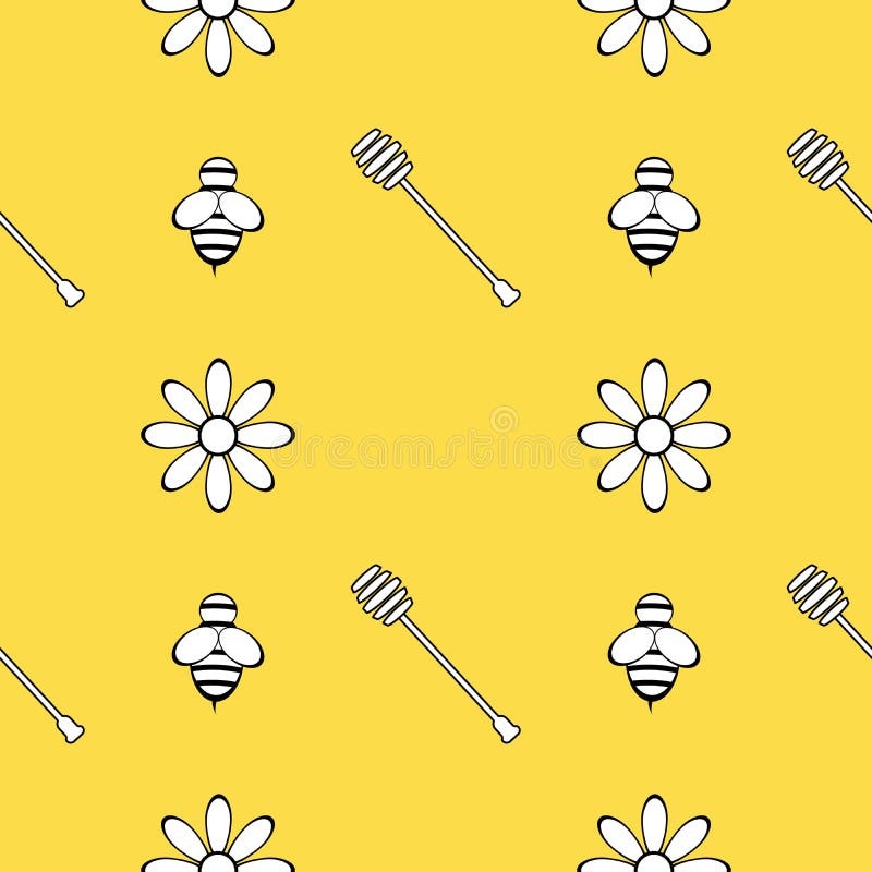 Bezszwowy wzór z miodem, pszczołą i kwiatami, cztery elementy projektu tła snowfiake białego ściągania ilustracj wizerunek przygo ilustracja wektor Bezszwowy wzór z miodem, pszczołą i kwiatami, cztery elementy projektu tła snowfiake białego ściągania ilustracj wizerunek przygo ilustracja wektor