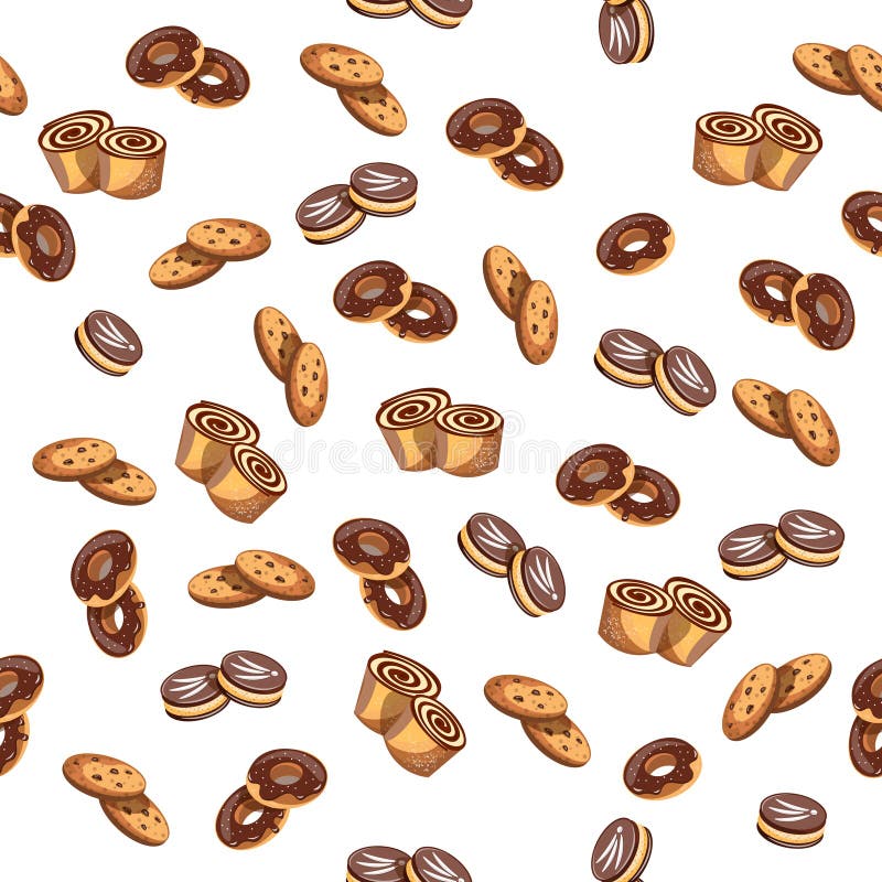 Bezszwowy wzór z oszklonymi donuts i ciastkiem ilustracji Bezszwowy wzór z oszklonymi donuts i ciastkiem ilustracji