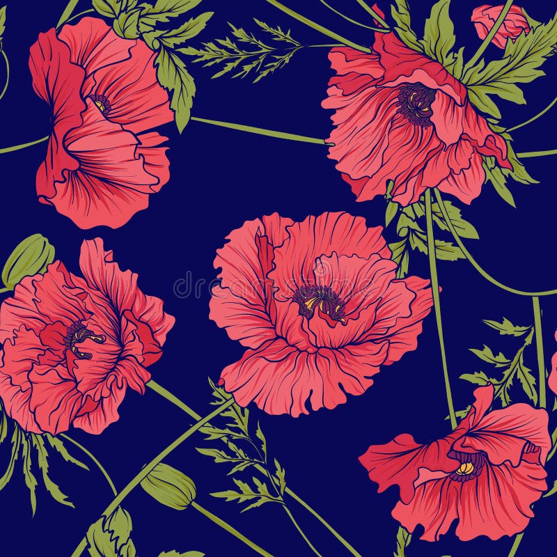 Bezszwowy wzór z różowymi i czerwonymi makowymi kwiatami w botanicznym st ilustracja wektor Bezszwowy wzór z różowymi i czerwonymi makowymi kwiatami w botanicznym st ilustracja wektor