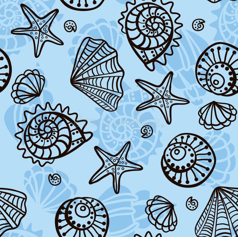 Bezszwowy wzór z seashells. ilustracja wektor