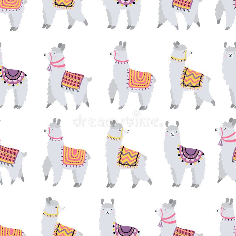 Bezszwowy wzór z ślicznymi lamas ilustracji Bezszwowy wzór z ślicznymi lamas ilustracji