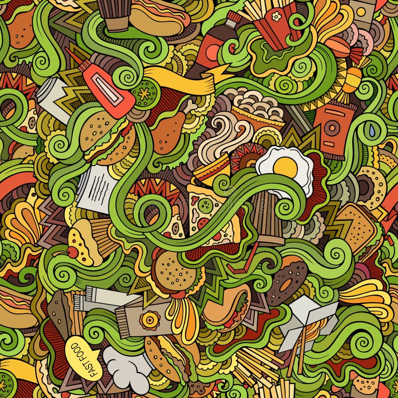 Bezszwowych doodles fasta food abstrakcjonistyczny wzór
