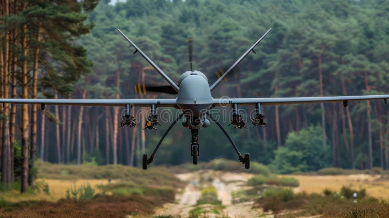 Bezzałogowy śmigłowiec do nadzoru nad dronem latający w celu obserwacji wywiadu wojskowego i zwiadu z automatyczną kamerą royalty ilustracja