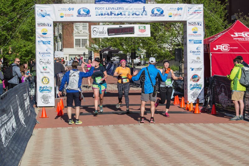 Roanoke, VA – April 16th: Finish line of the Blue Ridge Marathon, known as “America’s Toughest 10k Road Marathon”, located in Roanoke, Virginia, USA on April 16th, 2016. Roanoke, VA – April 16th: Finish line of the Blue Ridge Marathon, known as “America’s Toughest 10k Road Marathon”, located in Roanoke, Virginia, USA on April 16th, 2016.