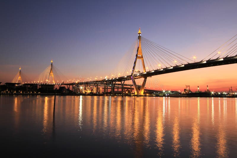 Bhumibol Bridge in Thailand on twilight time