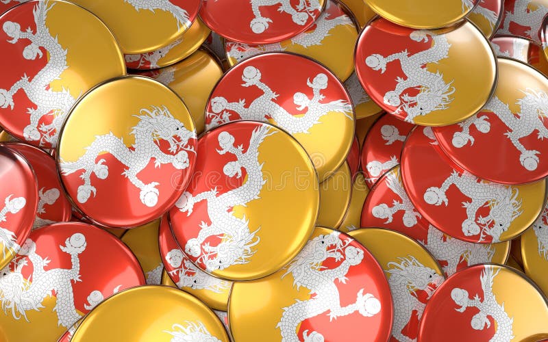 Bhutan Badges Background - Pile of Bhutanese Flag Buttons. vector illustration Bhutan Badges Background - Pile of Bhutanese Flag Buttons. vector illustration