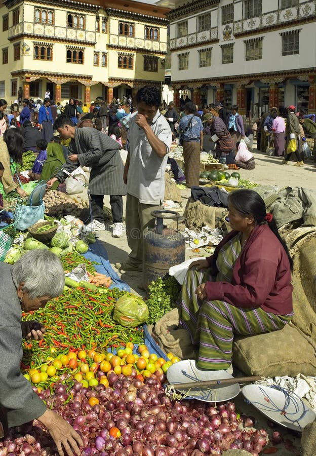 Bhutan - Food market - Town of Paro stock images Bhutan - Food market - Town of Paro stock images