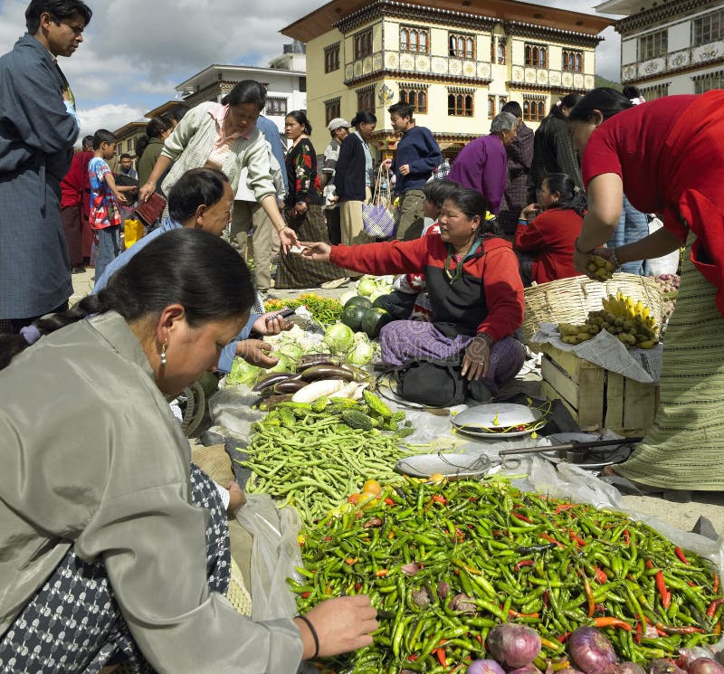Bhutan - Food market - Town of Paro stock image Bhutan - Food market - Town of Paro stock image