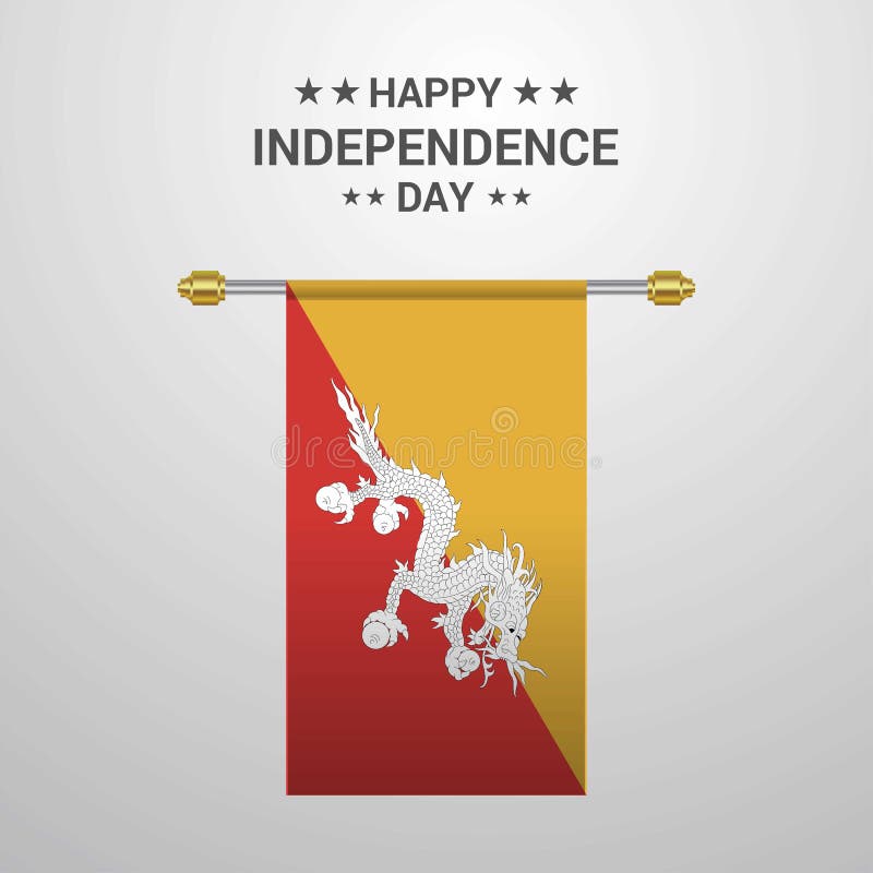 Bhutan hangende de vlagachtergrond van de Onafhankelijkheidsdag