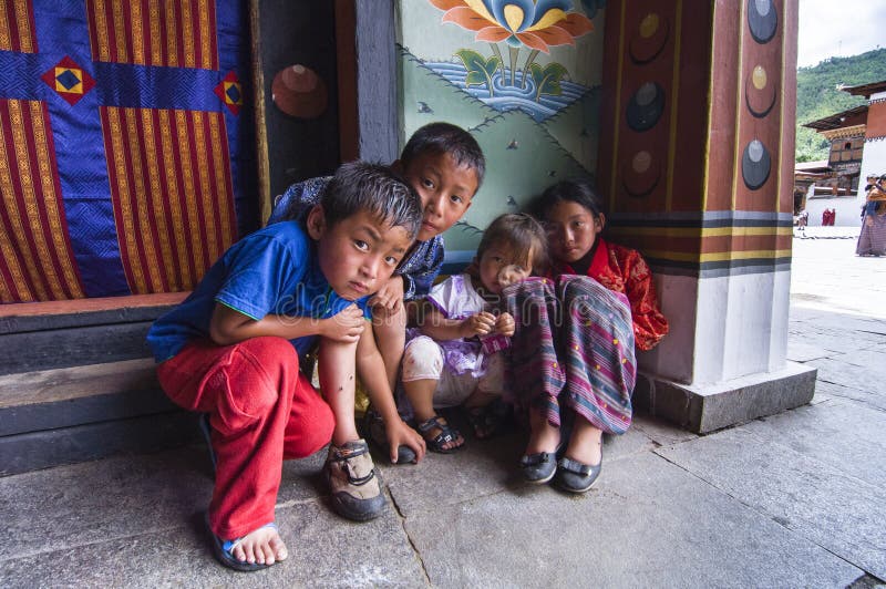 Bhutanese children in Trashi Chhoe Dzong , Thimphu , Bhutan