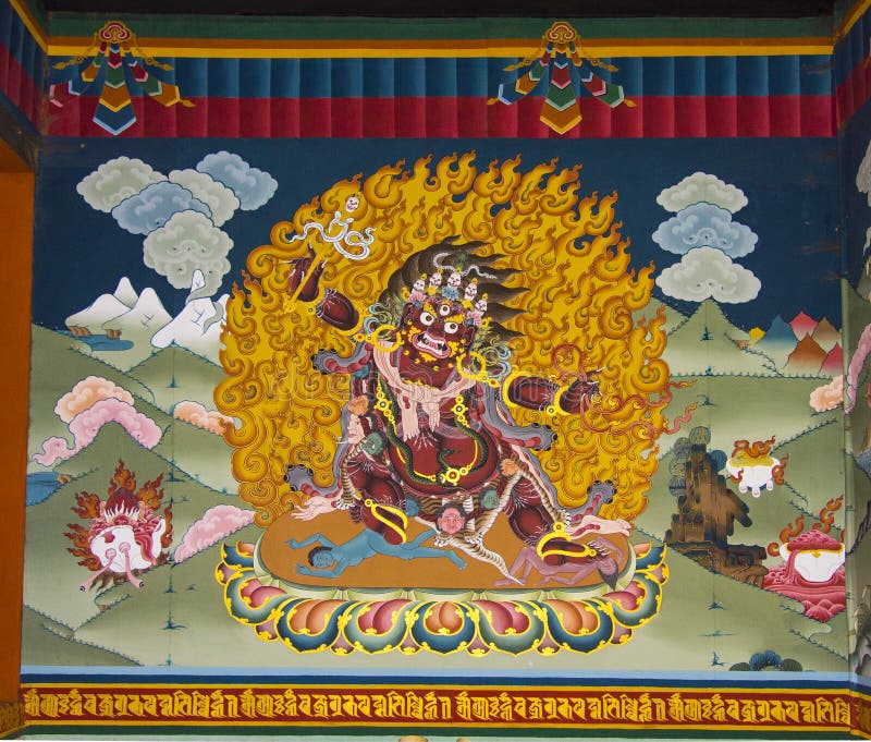 Hayagriva, wrathful form of Avalokitesvara, wall painting of Trashi Chhoe Dzong , Thimphu , Bhutan