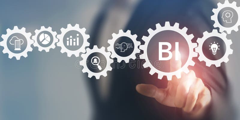 BI-Business intelligence. The process of leveraging data driven insights to make informed decisions stock photos