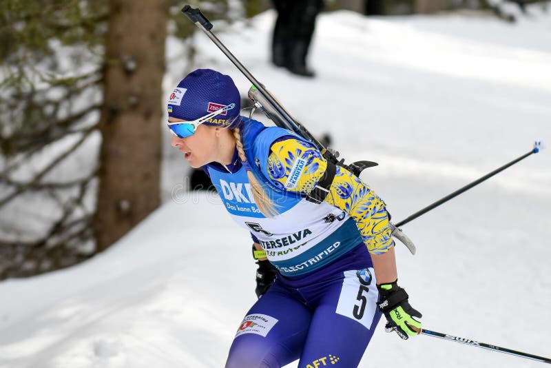 Yuliia Dzhima of Ukraine Competes in Biathlon Women`s 15km Individual