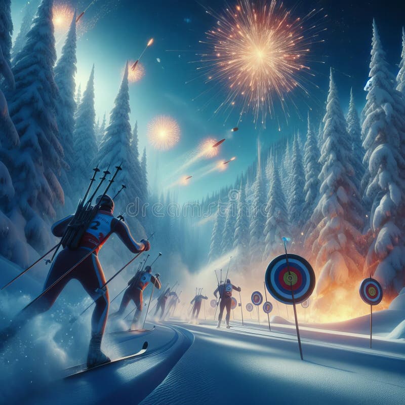 Winter Biathlon A scene where winter biathletes ski through snowy forests that whisper with the secrets of the snow, shooting targets that burst into. Winter Biathlon A scene where winter biathletes ski through snowy forests that whisper with the secrets of the snow, shooting targets that burst into