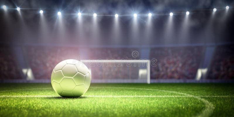 Biała piłki nożnej piłka na stadium gotowym dla zapałczanego kopie daleko obrazy stock