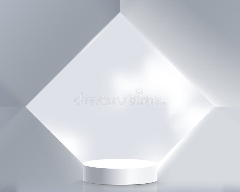 Białe wyświetlacze produktu nabijają się geometryczną architekturą abstrakcyjną wnętrze 3d podium. ilustracja wektorowa