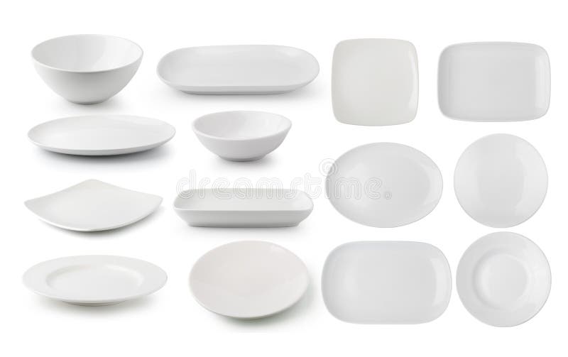 Biały ceramics puchar na białym tle i talerz