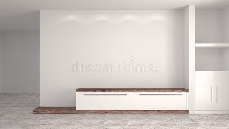 Biały drewniany nowożytny gabinet w pustym izbowym wewnętrznym tło domu projektuje 3d ilustrację, odkłada i rezerwuje na biurku w ilustracji Biały drewniany nowożytny gabinet w pustym izbowym wewnętrznym tło domu projektuje 3d ilustrację, odkłada i rezerwuje na biurku w ilustracji