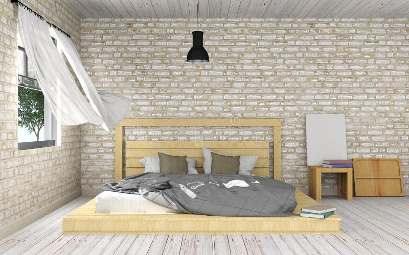 Biały nowożytny i minimalny sypialni wnętrze