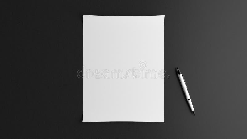 Biały pusty papier na popielatym betonu stole z piórem 3d odpłaca się zdjęcie stock Biały pusty papier na popielatym betonu stole z piórem 3d odpłaca się zdjęcie stock