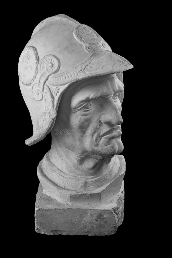 Biały tynku popiersie, rzeźbiony portret wojownik w opancerzeniu i hełm, obrazy royalty free Biały tynku popiersie, rzeźbiony portret wojownik w opancerzeniu i hełm, obrazy royalty free