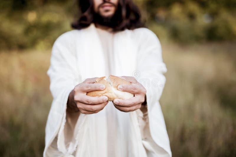 Bibelszene - Jesus Christus Gibt Brot Mit Verschwommenem Hintergrund ...