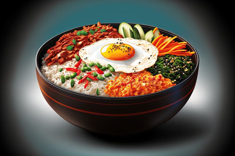 Bibimbap, Korean Spicy Rice Bowl Salad Stock Illustration