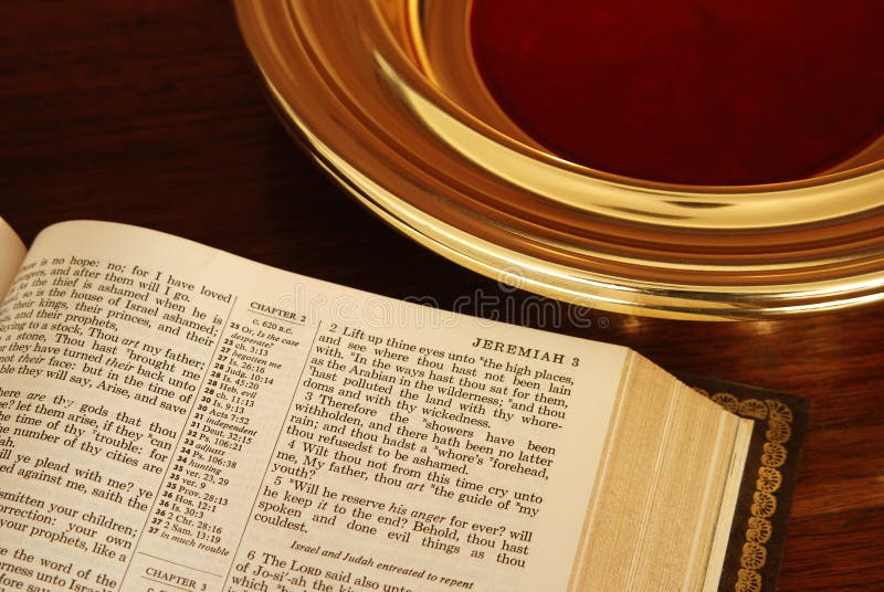 Bible and Collection Plate stock photo. Image of religious 5124612