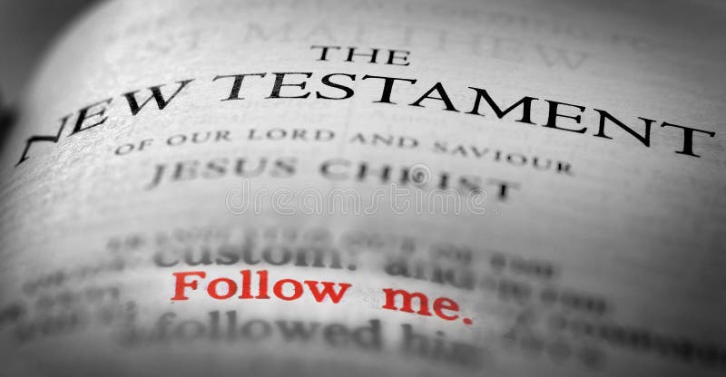 Bible New Testament Christian Gospel with the verse Follow Me in Red