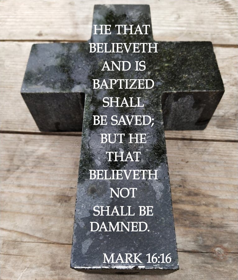 Bible quotes on black granite stone cross. Card with text sign for believers. Inspirational verse thoughts for praying