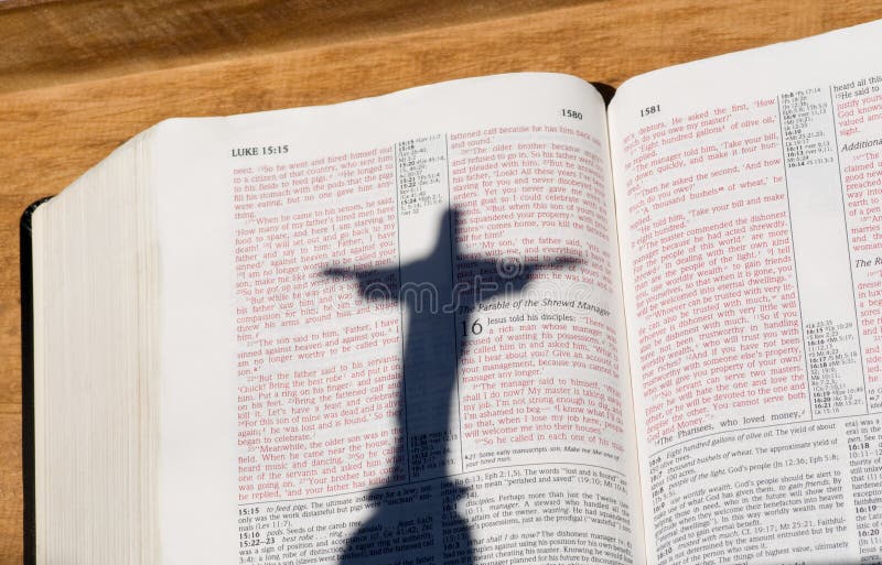 Bible With Red Letters Amp Shadow Of Jesus Christ Stock