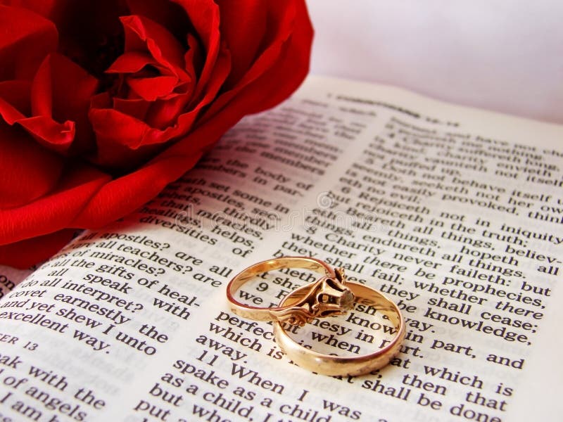 Wedding rings on a bible stock photo. Image of sacrament 4331816