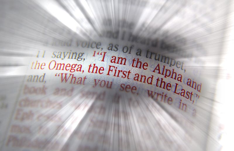 Biblia tekst jestem alfą i omegą fotografia stock Biblia tekst jestem alfą i omegą fotografia stock